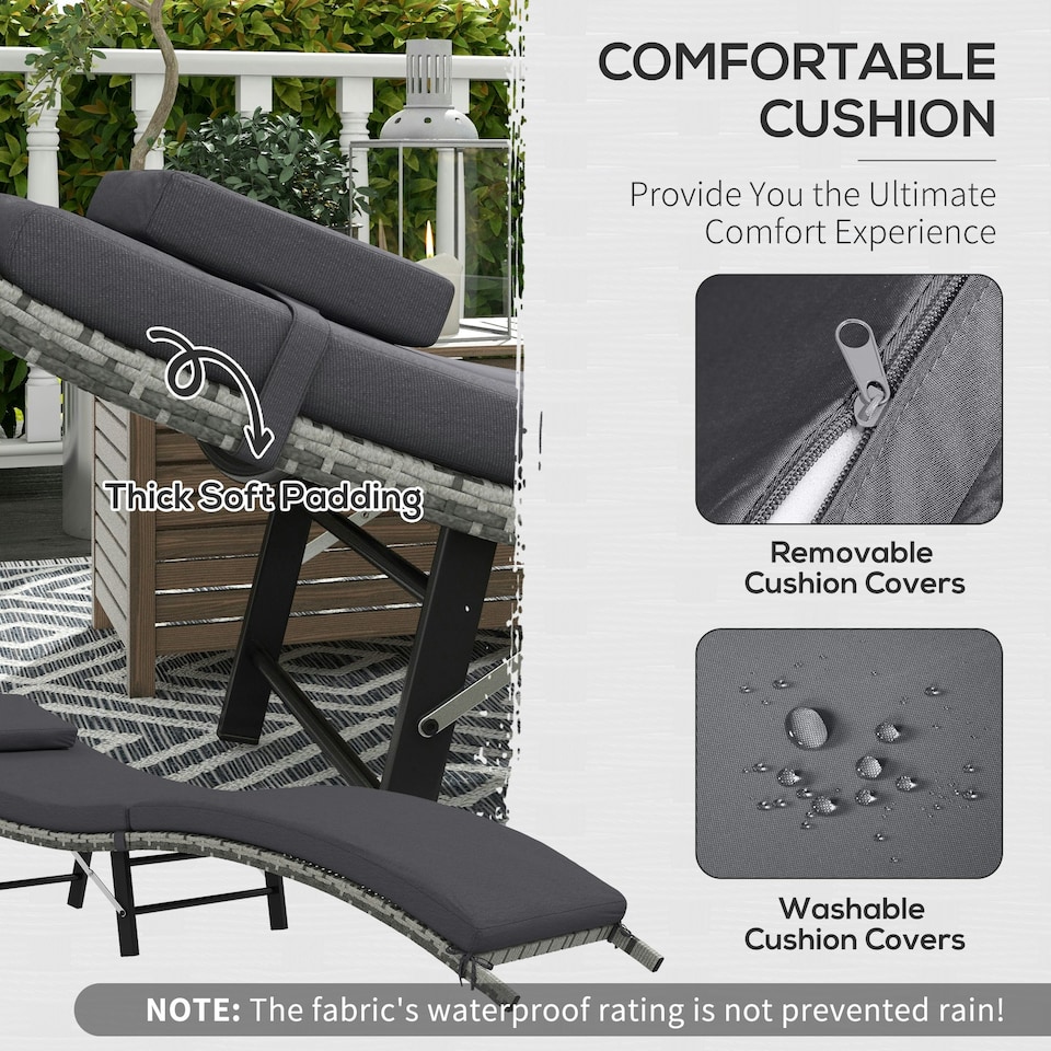 image 1 of Outsunny Folding Rattan Sun Lounger Outdoor Chair with Cushion, Grey