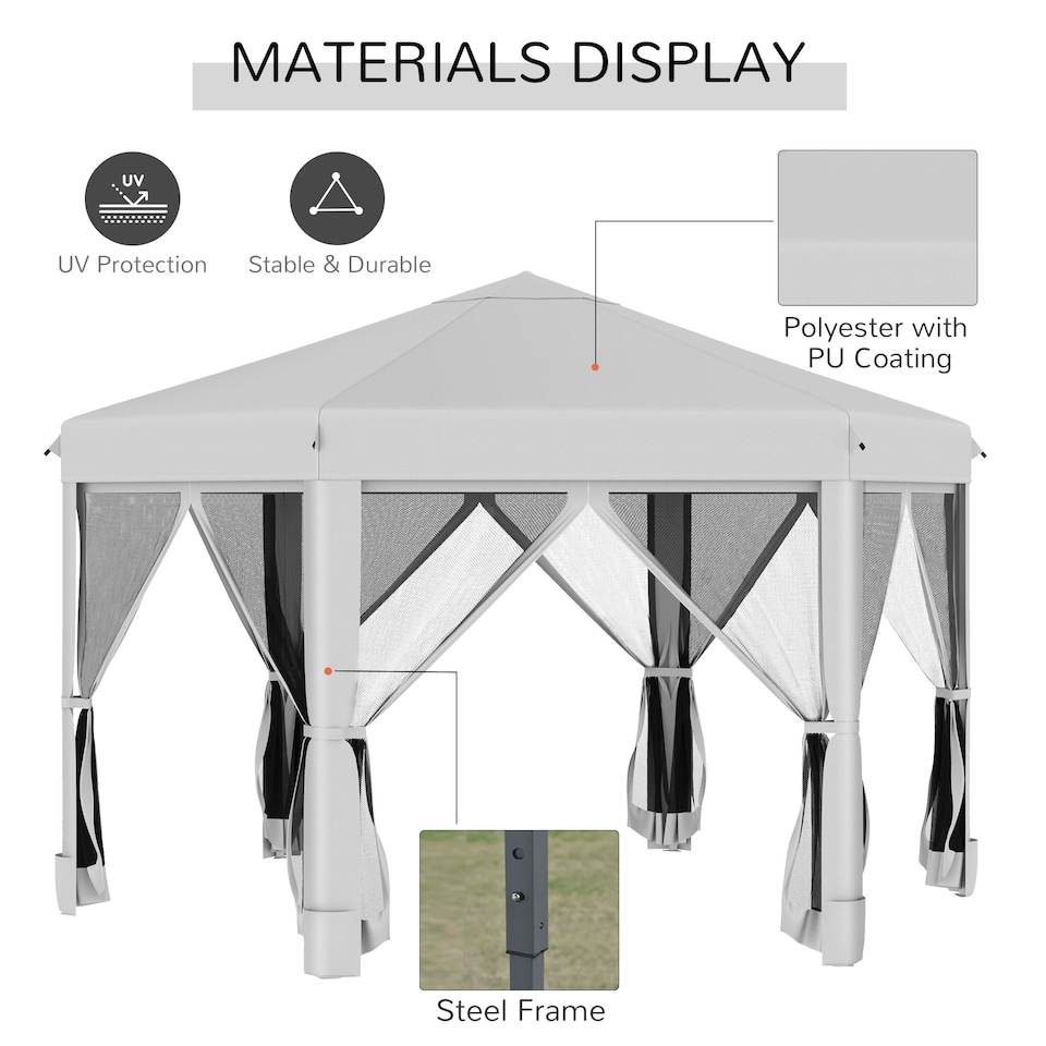 image 1 of Outsunny 3.2m Pop Up Gazebo Hexagonal Canopy Tent Outdoor w/Sidewalls Brown