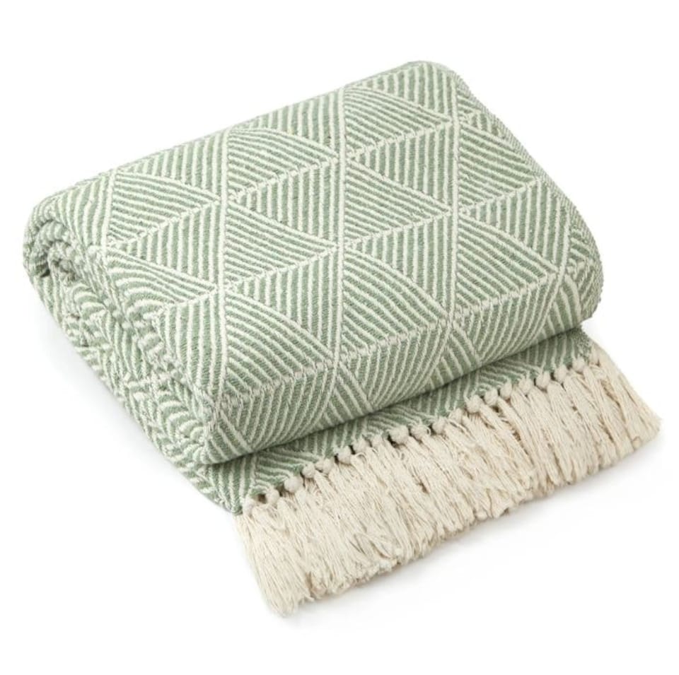 image 1 of Geo Diamond Collection Recycled Cotton Throw in Pistachio (70" x 100") | Green | Green