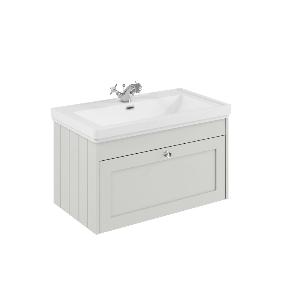 image 1 of Balterley Wall Hung 1 Drawer Unit with Classic Basin 1 Tap Hole | White | 431 x 800 x 453mm