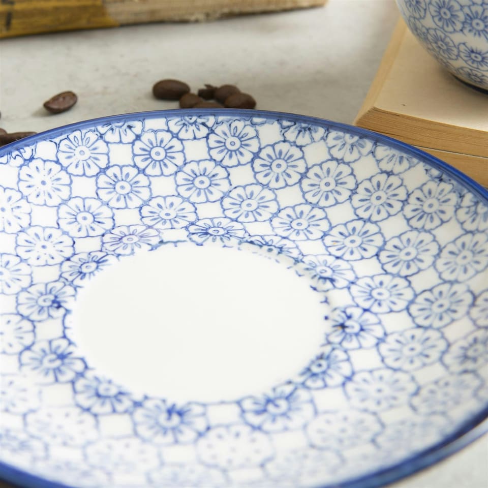image 1 of Nicola Spring Hand-Printed Cappuccino Saucers - 14.5cm - Navy - Pack of 6 | Blue