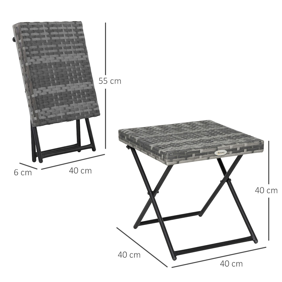 image 1 of Outsunny Folding Square Rattan Coffee Table w/ Steel Frame Bistro Garden Grey