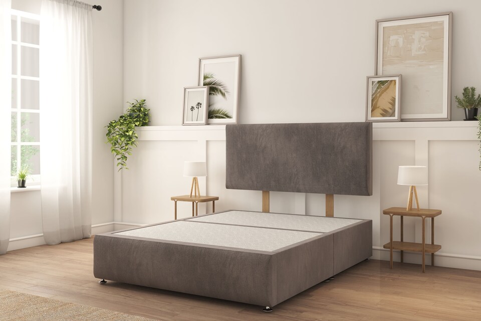 image 1 of Sloomy Rutherford Slate Naples Divan Bed With Mattress No Drawers 26" Strutted Headboard & 12" Footboard 4'6 Double