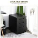 image 3 of Vinsetto 3 Drawer Modern Steel Filing Cabinet w/ 4 Wheels Lock Pencil Box Black