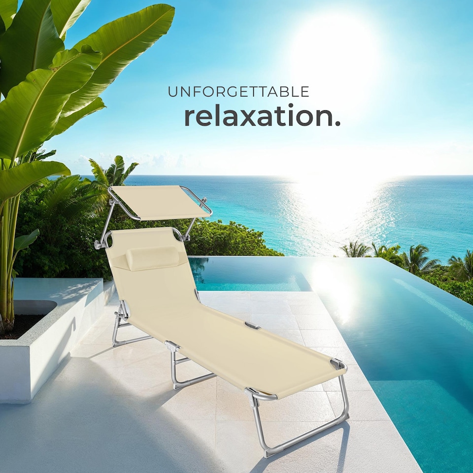 image 1 of Sun Loungers Set of 2 - foldable, sunroof, 4-step backrest, head cushion | Cream | beige | 2