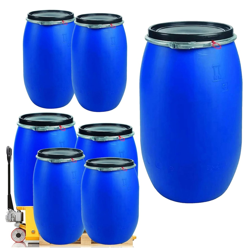 image 1 of 1 x 220 Litre Air Tight Food Grade Blue Open Top Keg Barrel With Ring Latch Blue