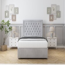 Sloomy Montana Silver Naples Divan Bed With Mattress 2 Drawers Same Side With 54" Floor Standing Headboard 4' Small Double | Silver | Silver | Small Double | 1