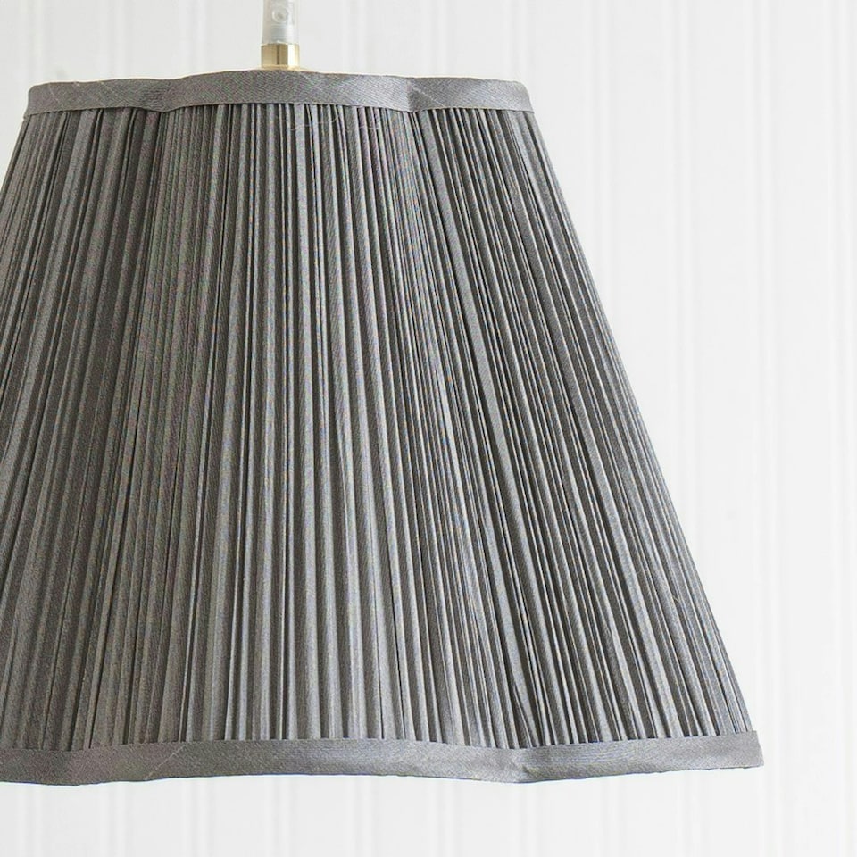 image 1 of ValueLights Loralei Dark Grey Large Pleated Faux Silk Scallop Easy Fit Lamp Shade with Bulb Grey
