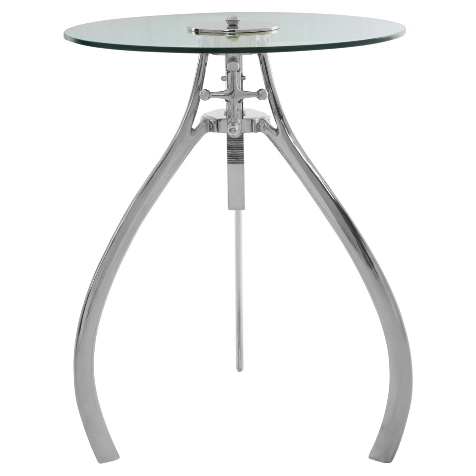 image 1 of Crank Mechanism Adjustable Table- Nickel Finish Round Table With Tripod Legs-Round Table-Decorative Table | Silver