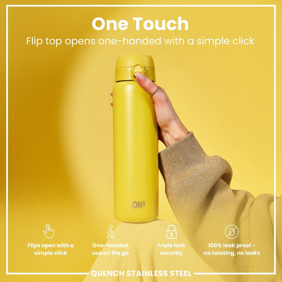 image 1 of Leak Proof 1 Litre Water Bottle, Stainless Steel, 1200ml (40oz) | Yellow | Yellow | One Size