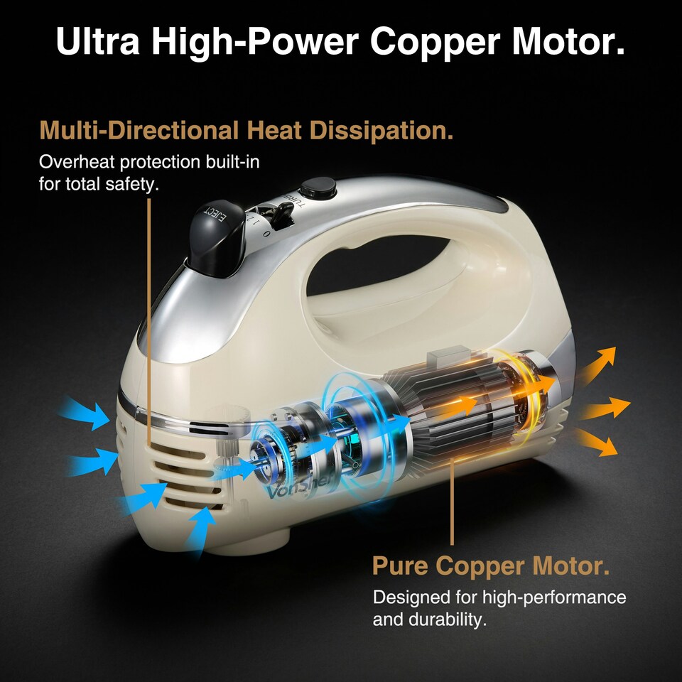 image 1 of VonShef 300W Cream Hand Mixer Electric Whisk with 5 Speeds
