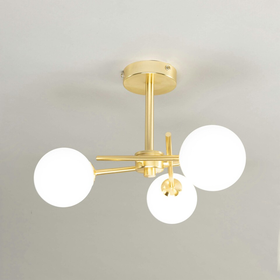image 1 of BHS Nera 3 Light Flush Bathroom Ceiling Light | Gold | Brass | 1