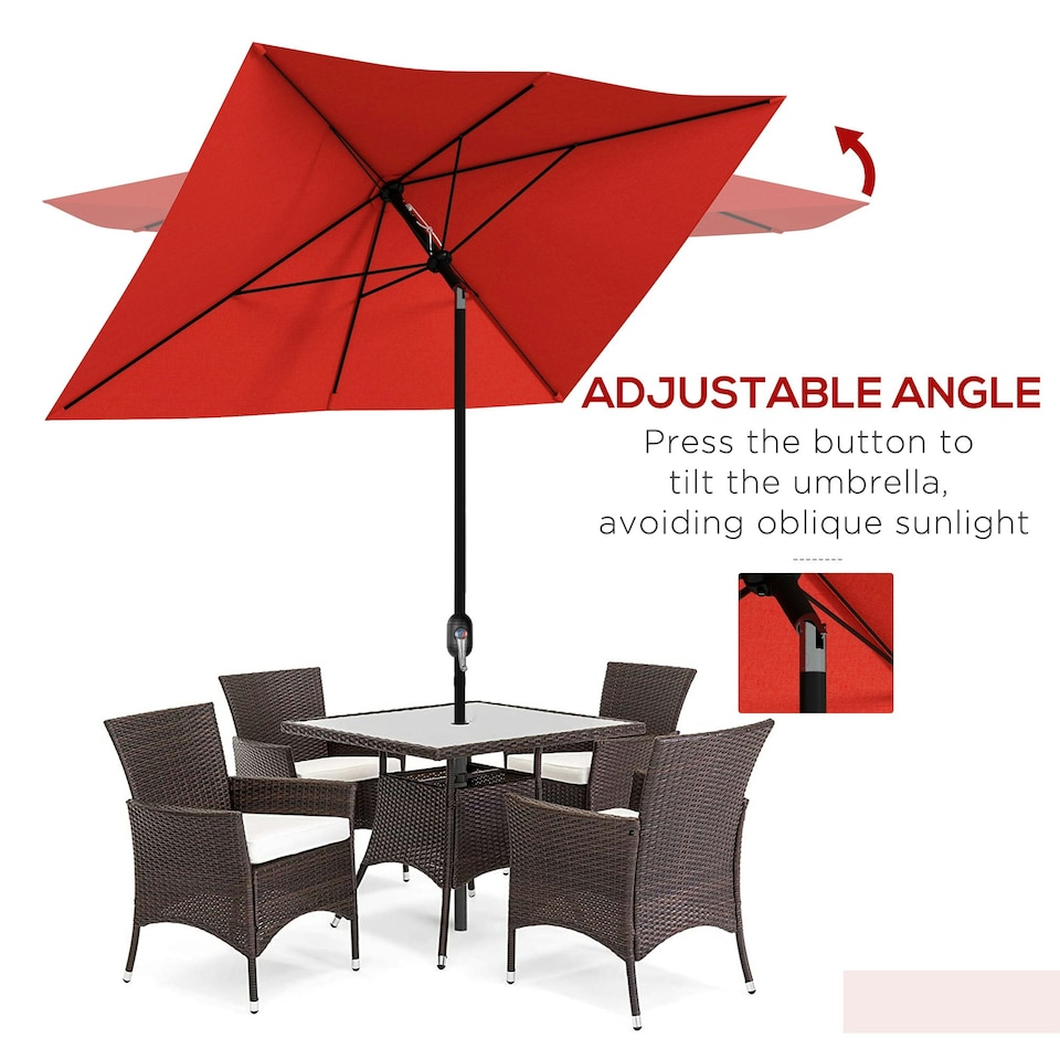 image 1 of Outsunny 2 x 3(m) Garden Parasol Rectangular Market Umbrella w/ Wine Red
