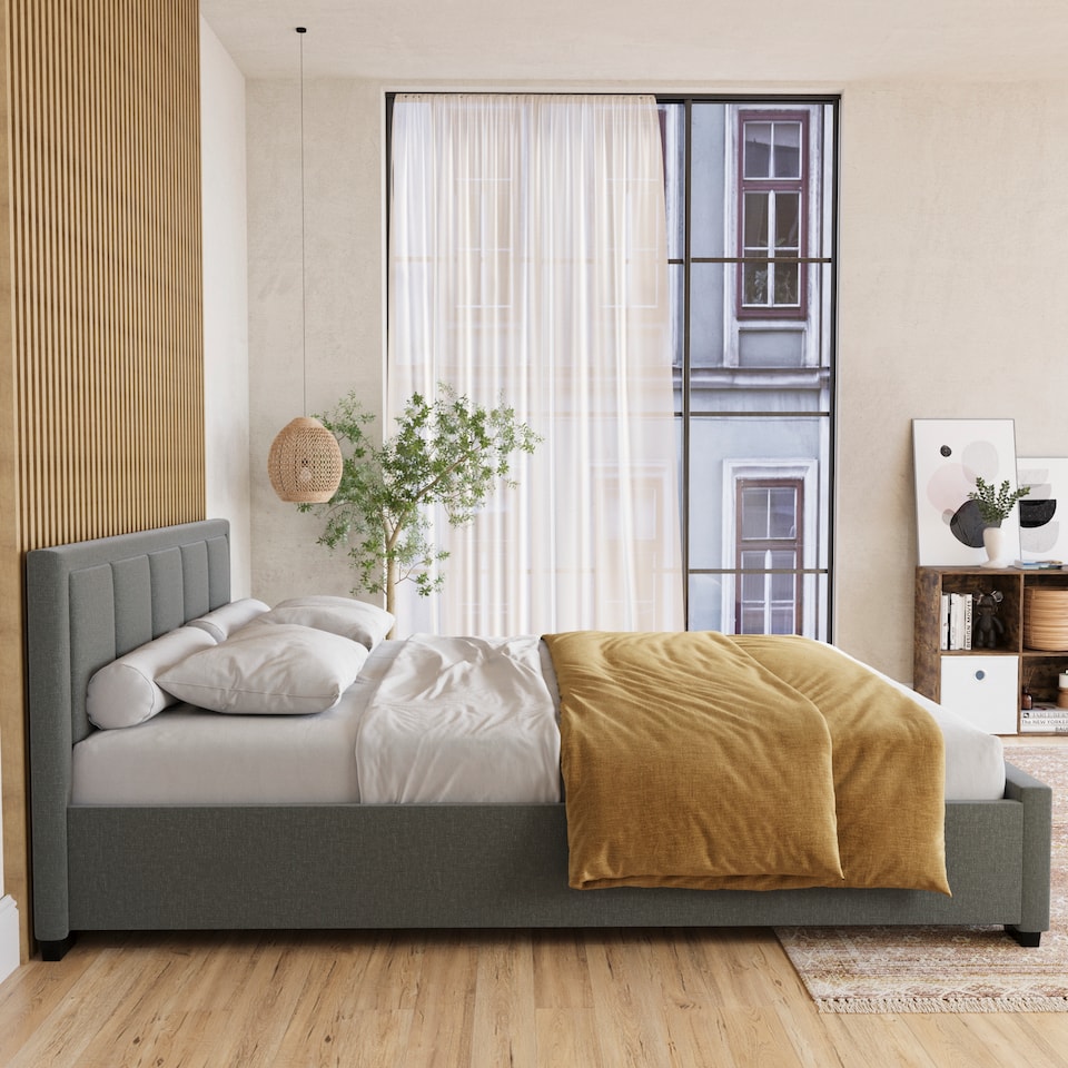 image 1 of Vida Designs Vanita 5ft King Size Bed Fabric Upholstered, Light Grey, 150 x 200cm