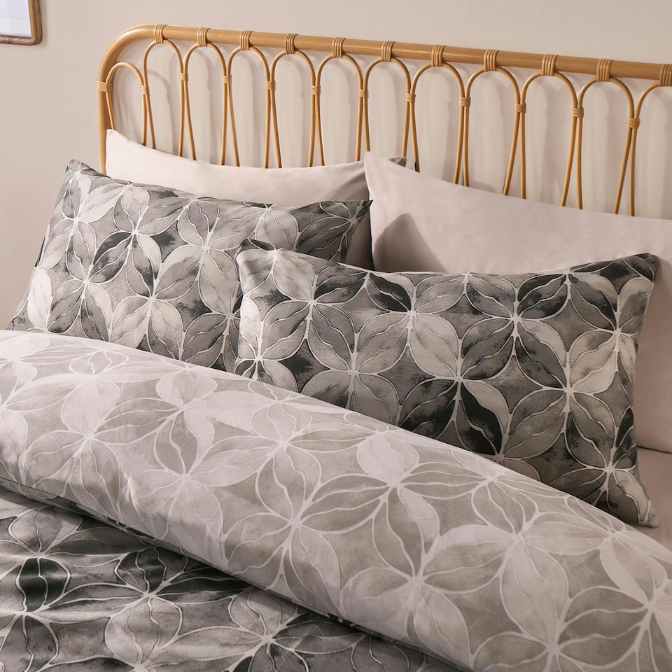 image 1 of OHS Watercolour Geo Abstract Duvet Cover and Pillowcase Set, Double - Charcoal Grey | Charcoal Grey | Double