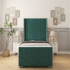Sloomy Hargrave Emerald Plush Bed Frame With Mattress With 50" Upholstered Wingback Headboard 4'6 Double