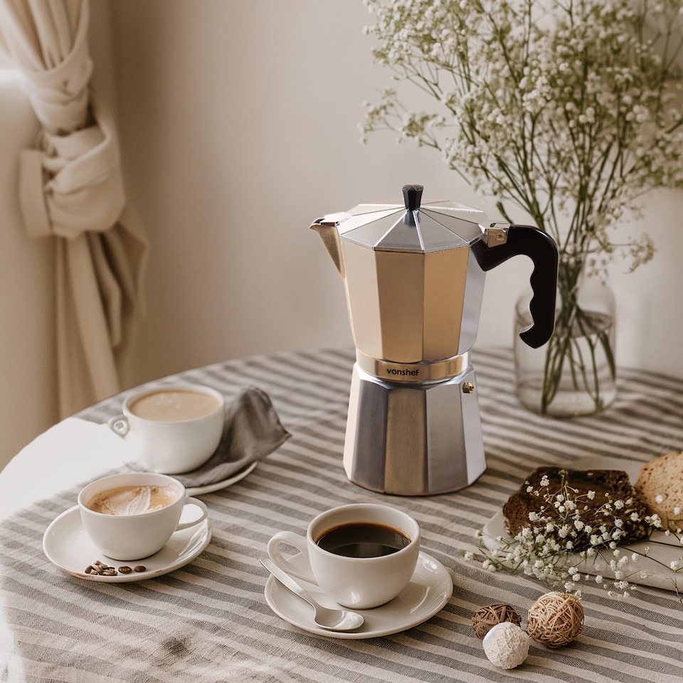 image 1 of VonShef Stovetop Coffee Maker, 12 Cup Moka Pot with Replacement Gasket