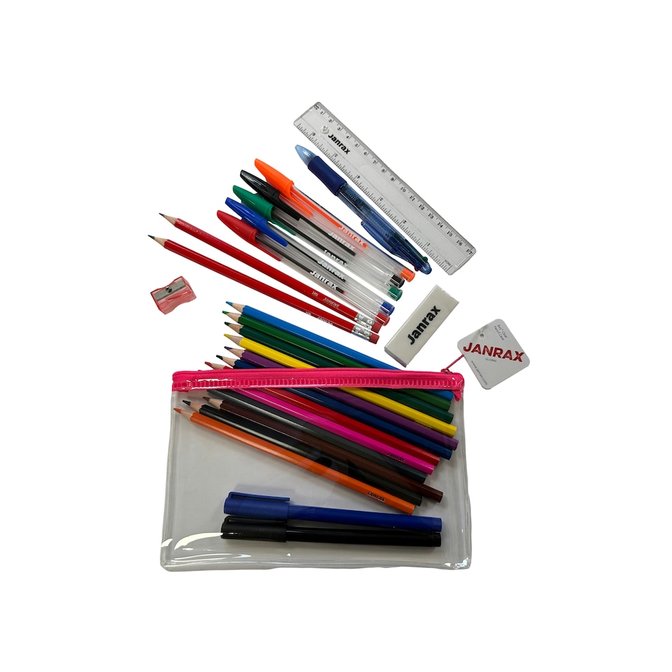 image 1 of Stationery Filled Pink Zip 8x5" Pencil Case with Colouring Pencils