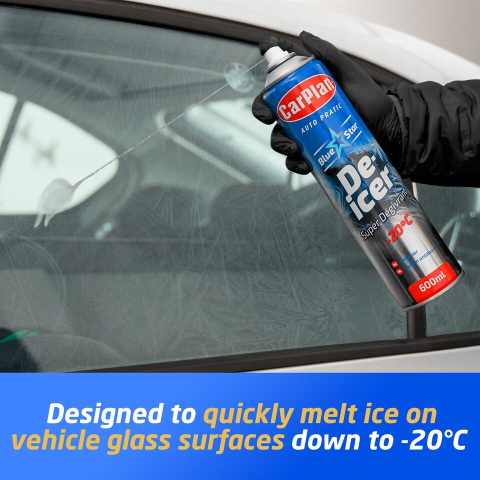 image 1 of CarPlan Blue Star De-Icer Car Windscreen Aerosol Spray Car Ice Melt 600ml x4