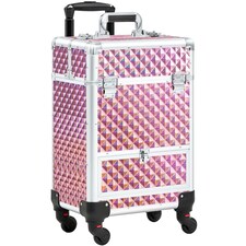 Yaheetech Aluminum Makeup Train Case with Slide-Out Drawer Black Pink | Glitter Pink