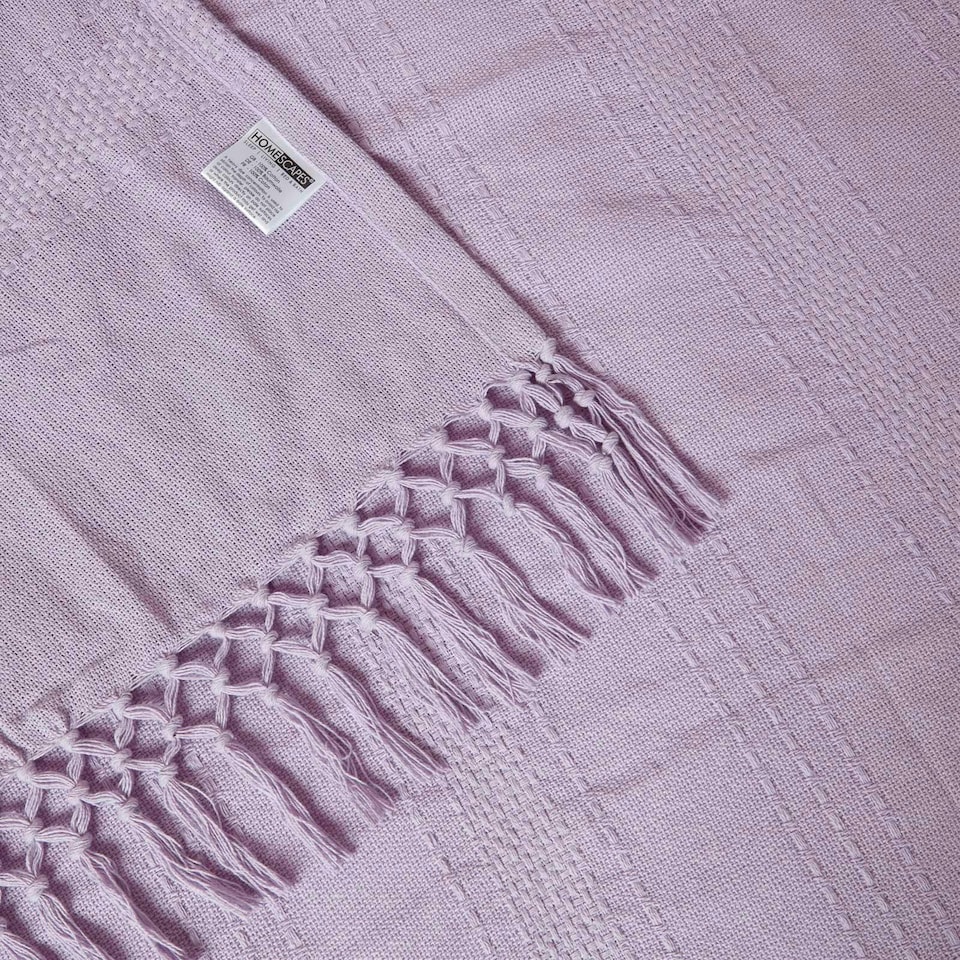 image 1 of Homescapes Kashi Lilac Cotton Throw with Tassels - 150 x 200 cm