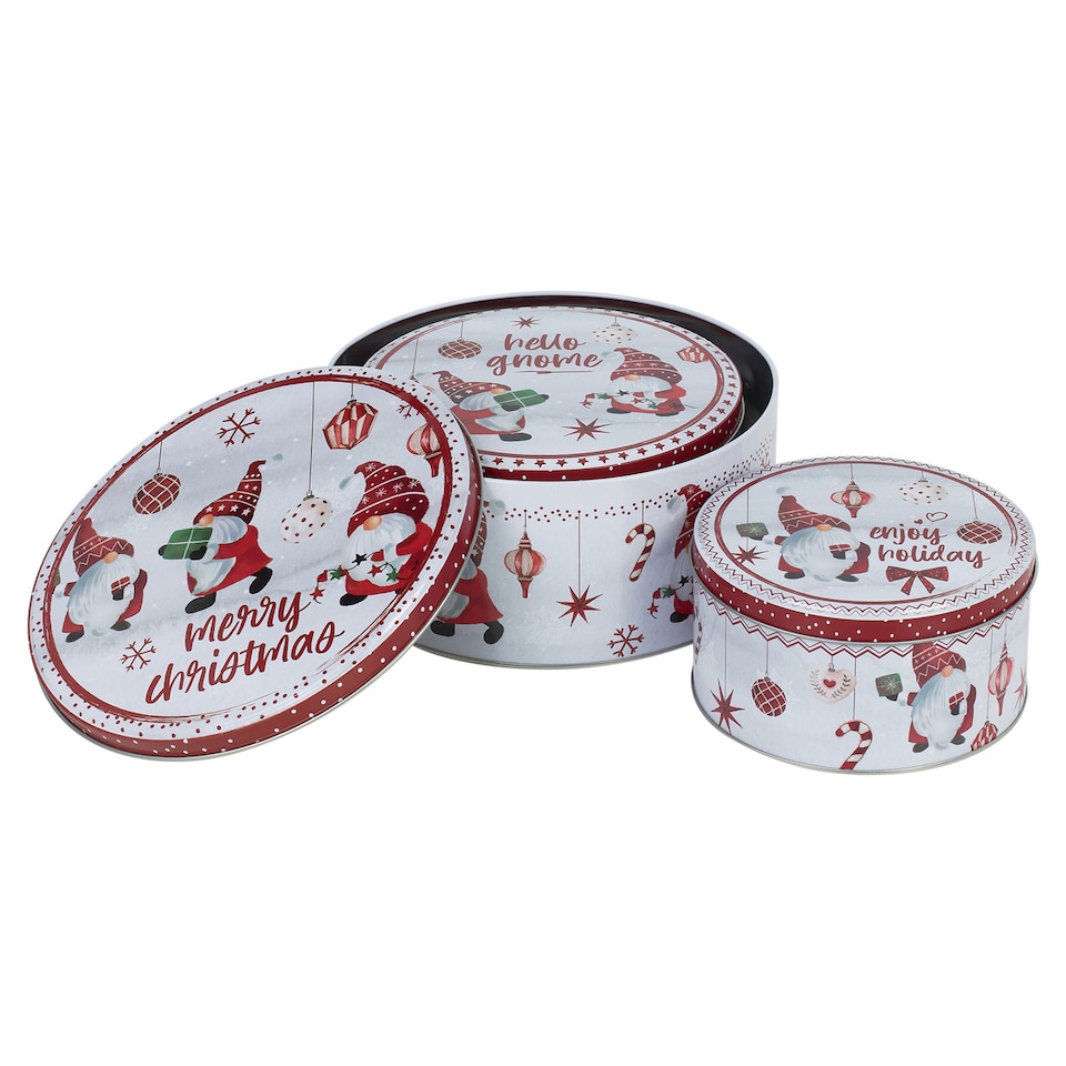image 1 of Christmas Cookie and Cake Nesting Tin Set | Multi | Santa Gnome | 3