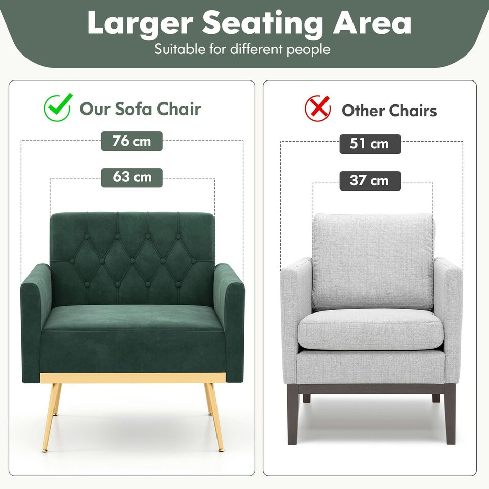 image 1 of COSTWAY Modern Sofa Accent Chair Upholstered Armchair Green