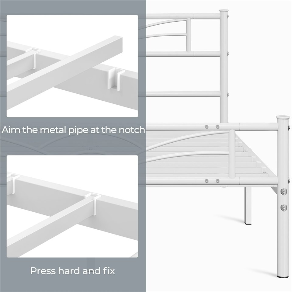 image 1 of Yaheetech Metal Platform Bed Frame with Cloud-inspired Design Headboard Antique White, 4ft6 Double