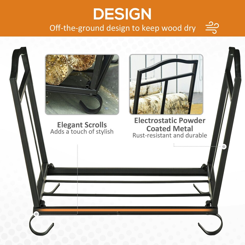 image 1 of Outsunny Foldable Firewood Log Holder Wood Storage Rack Outdoor Indoor, Black