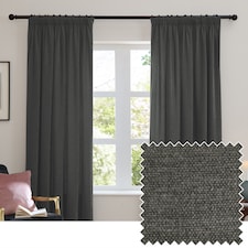 Furn Soft Chenille Blackout Pencil Pleat Curtain Pair, 117cm width x 137cm drop | Grey | Charcoal | (W) 117cm x (L) 137cm | 1