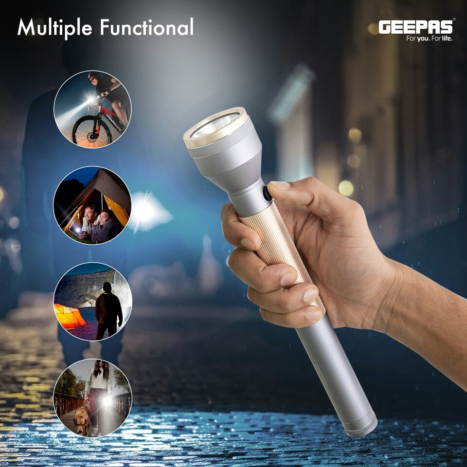 image 1 of GEEPAS Rechargeable LED Flashlight with Inbuilt Power Bank for USB Charging