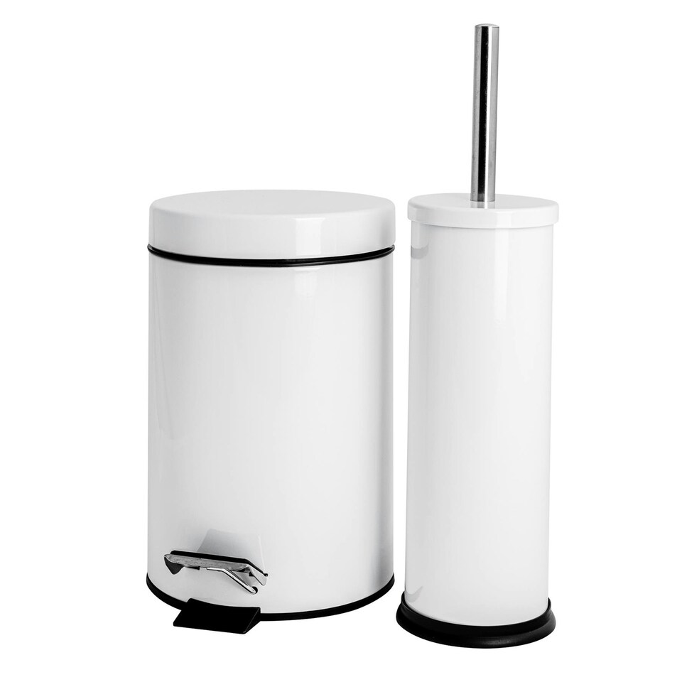 image 1 of Harbour Housewares Round Toilet Brush & Bin Set - White White