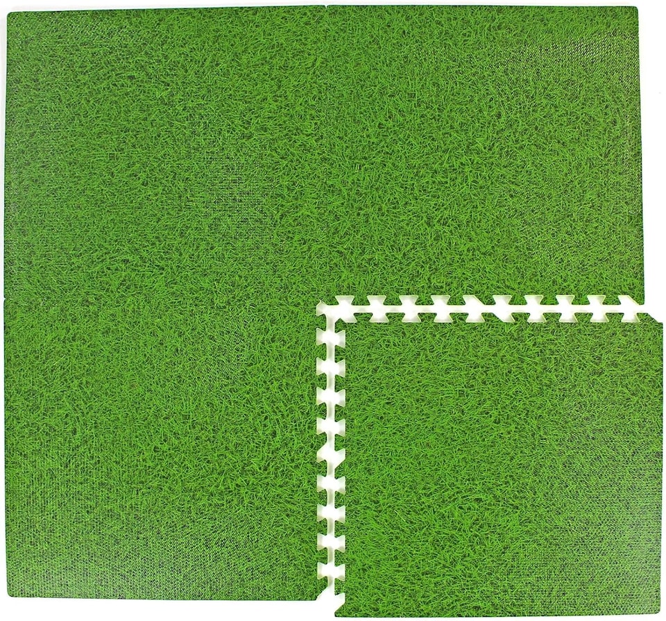 image 1 of Actiasmat Grass Effect EVA Interlocking Foam Mats (4 Tiles, 16sqft - 1.49sqm, Green, Anti-Fatigue)