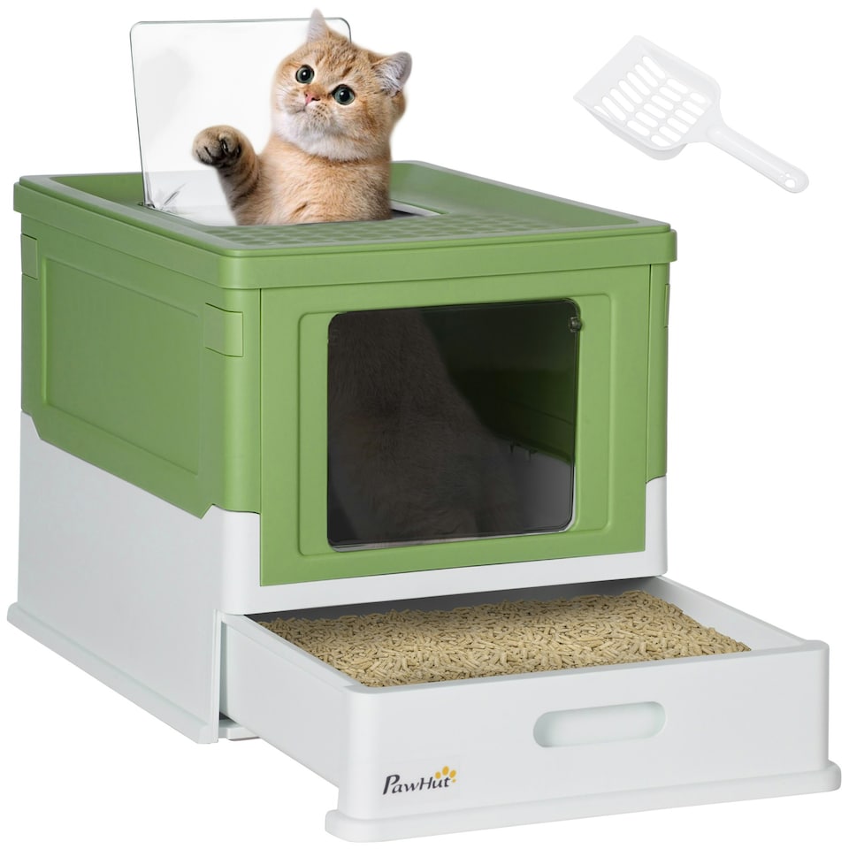 image 1 of PawHut Hooded Cat Litter Box, Pet Toilet w/ Scoop, Tray - Light Green