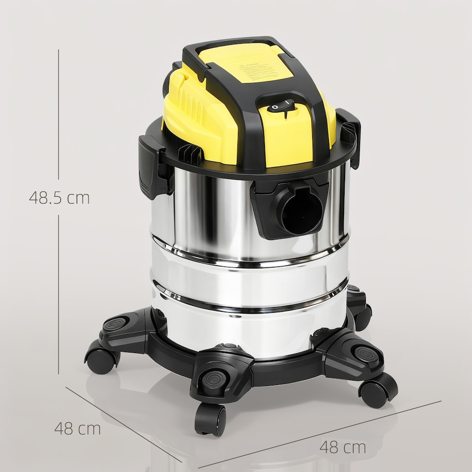 image 1 of HOMCOM 3-in-1 Wet and Dry Vacuum Cleaner, 1200W Wet & Dry Vacuum Cleaner with Blowing Mode, 20L Stainless Steel Tank, Triple Filters, Crevice Nozzle for Workshop, Home, Carpet, Car Cleaning, Yellow