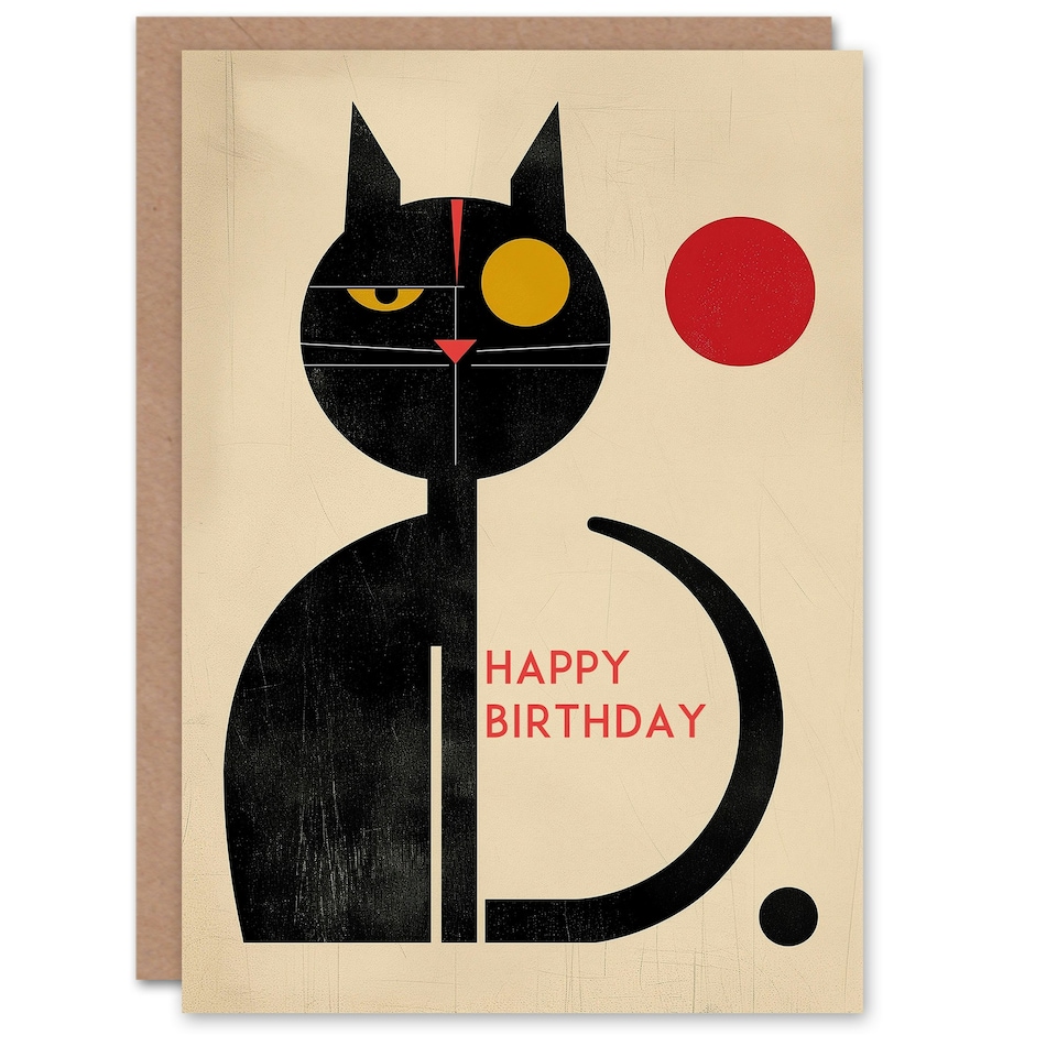 image 1 of Abstract Mid Century Modern Cat Lover Man Him Birthday Card