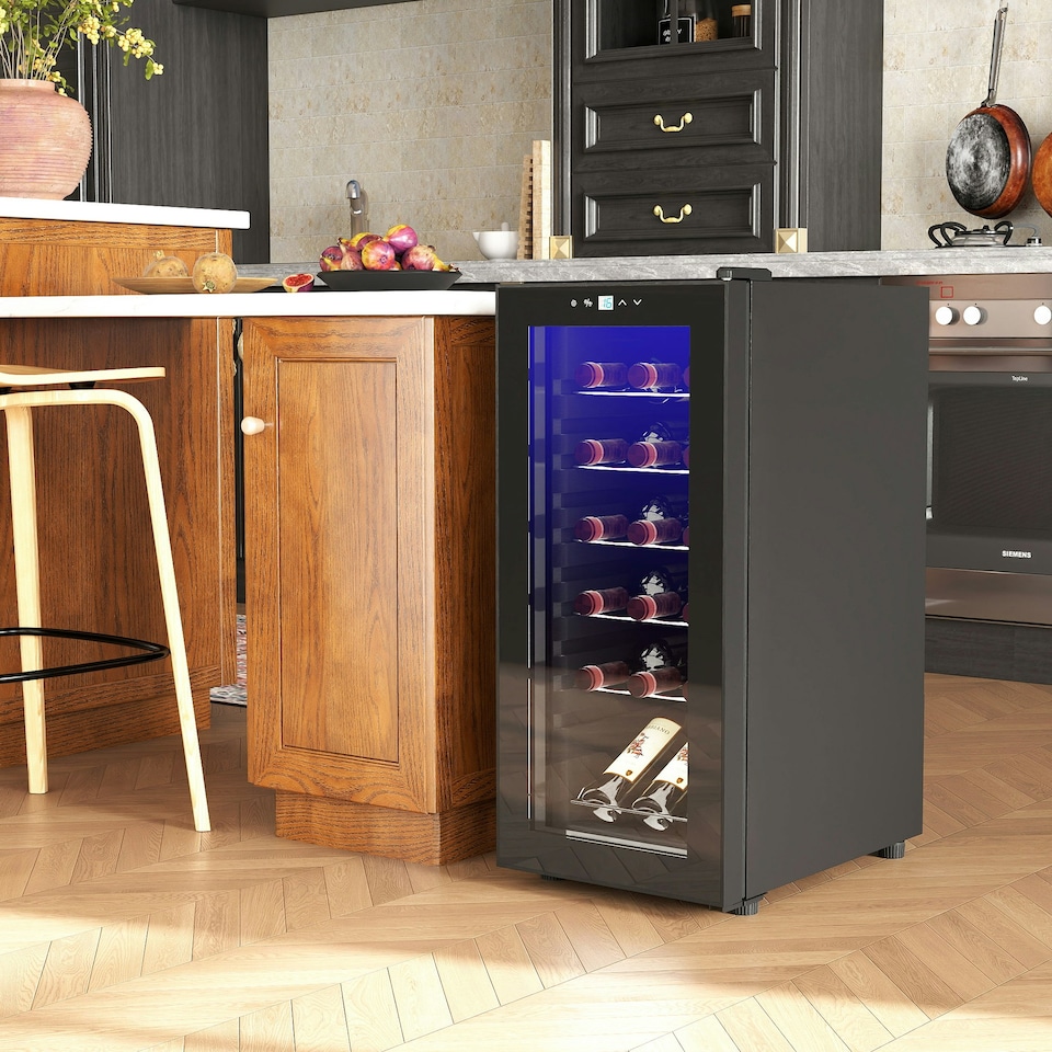 image 1 of HOMCOM 50L Undercounter Wine Cooler Fridge with LED Light Glass Door 18 Bottles
