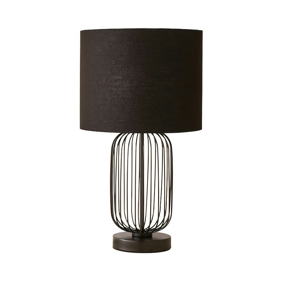 image 1 of ValueLights Gabbia Matte Black Metal Table Lamp with Small Black Drum Shade