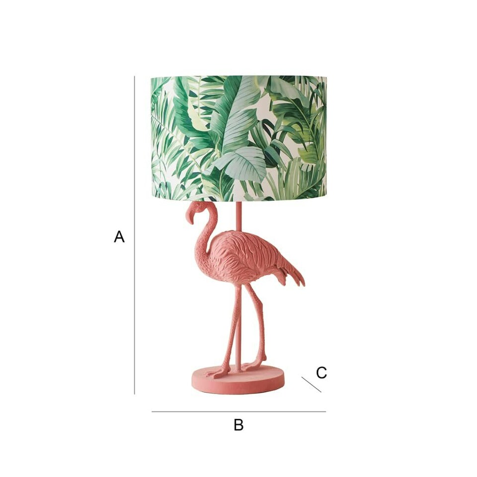 image 1 of ValueLights Pink Velvet Flamingo Bedside Table Lamp with Tropical Palm Leaf Drum Lampshade Animal Light - Bulb Included Pink