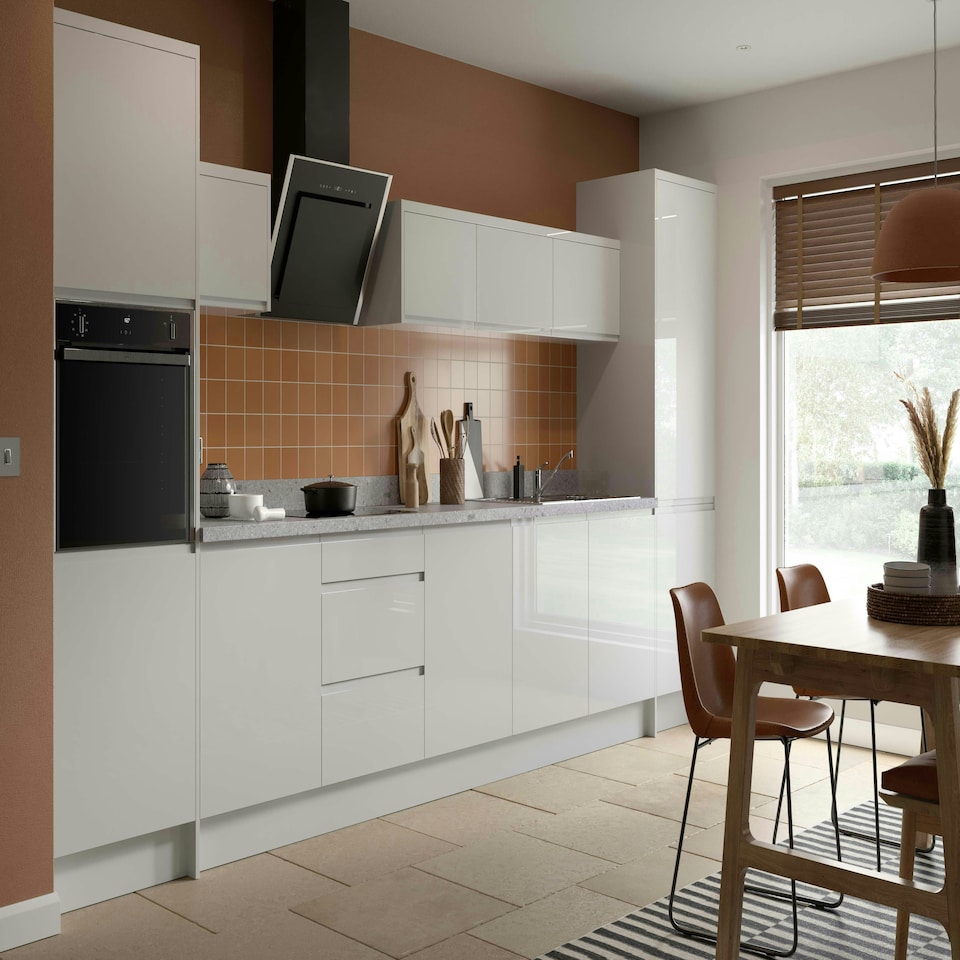image 1 of 3 Drawer Base Unit 800mm w/ J-Pull Cabinet Door - Super Gloss Light Grey Grey | Super Gloss Light Grey