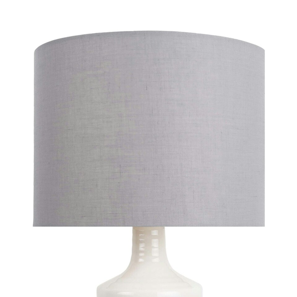 image 1 of Ripple - Off White Ribbed Ceramic Table Lamp with Grey Fabric Shade White | Grey