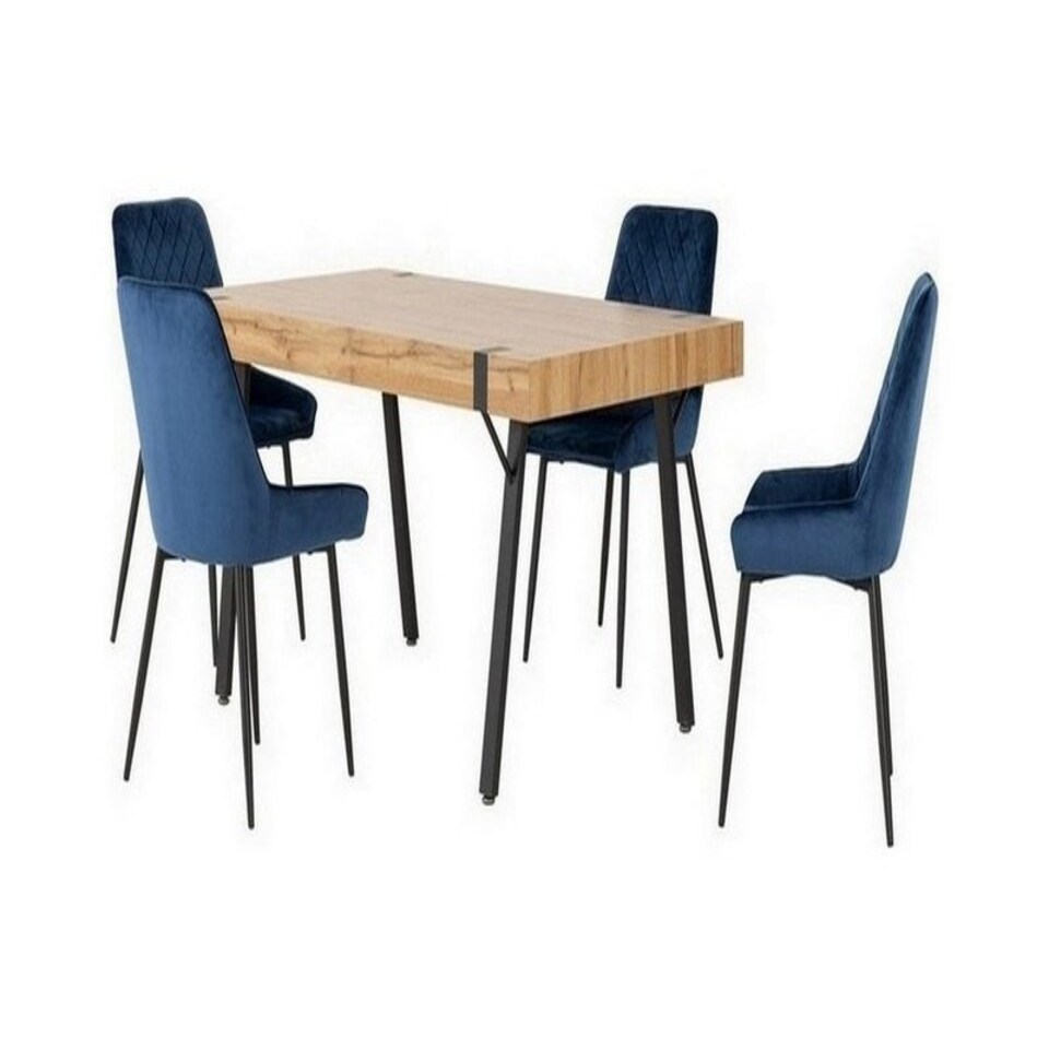 image 1 of Treviso Dining Set with Avery Chairs - Light Oak Effect/Black/Sapphire Blue Velvet Brown