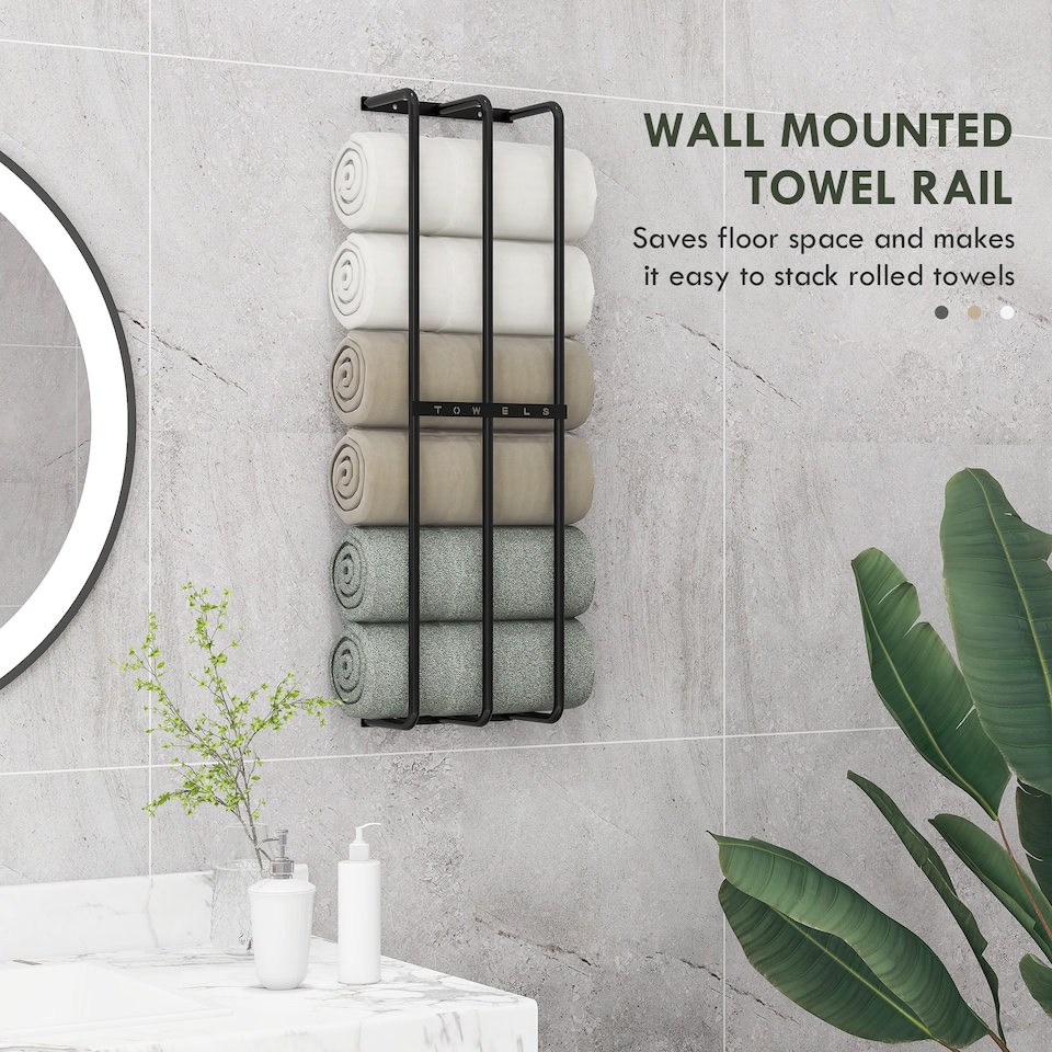 image 1 of HOMCOM Metal Towel Rack Wall Mounted, 3 Bar Towel Rail for Bathroom, Black
