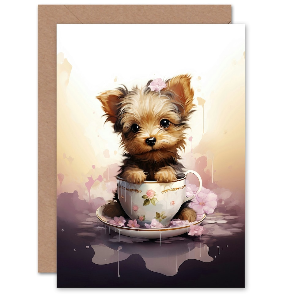 image 1 of Teacup Yorkshire Terrier Dog Lovers Watercolour Art Card