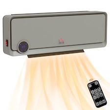 HOMCOM Wall Downflow Heater 2 Heat and Fan 1000W2000W, Electric Space Heater with Timer Remote Oscillating, for Bedroom Home Office, Grey