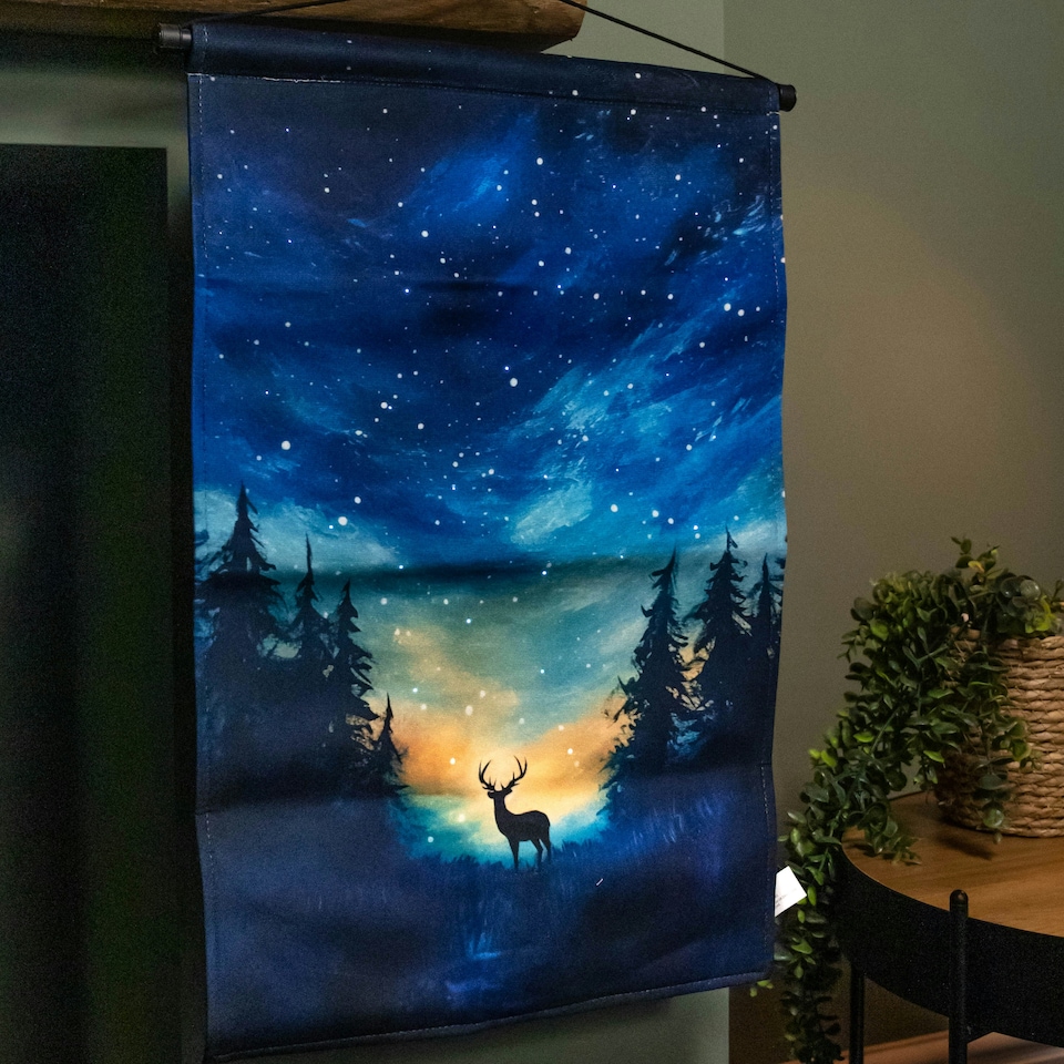 image 1 of 60cm x 40cm Battery Operated Light up Stag Fabric Hanging Christmas Banner