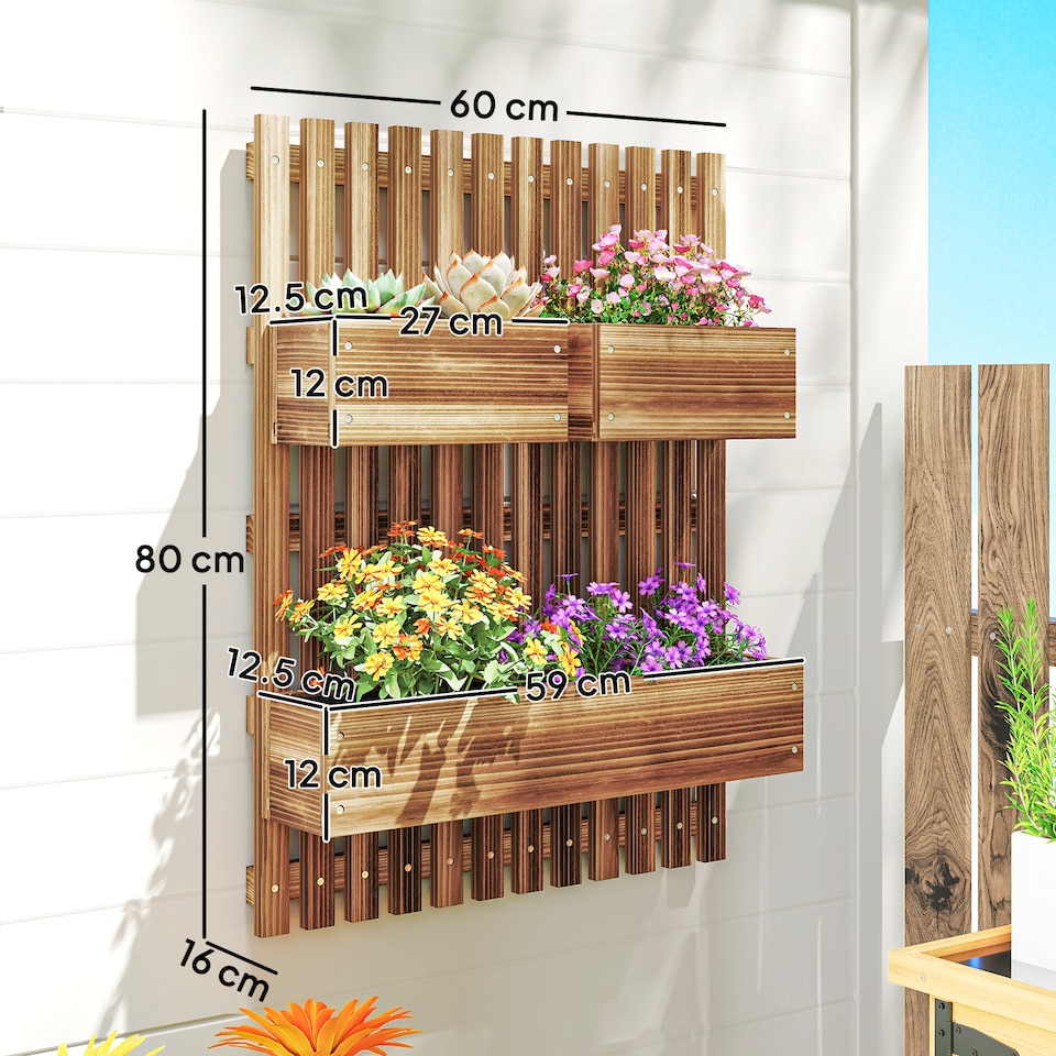 image 1 of Outsunny Wooden Garden Planters with Trellis Wall-mounted Raised Garden Bed