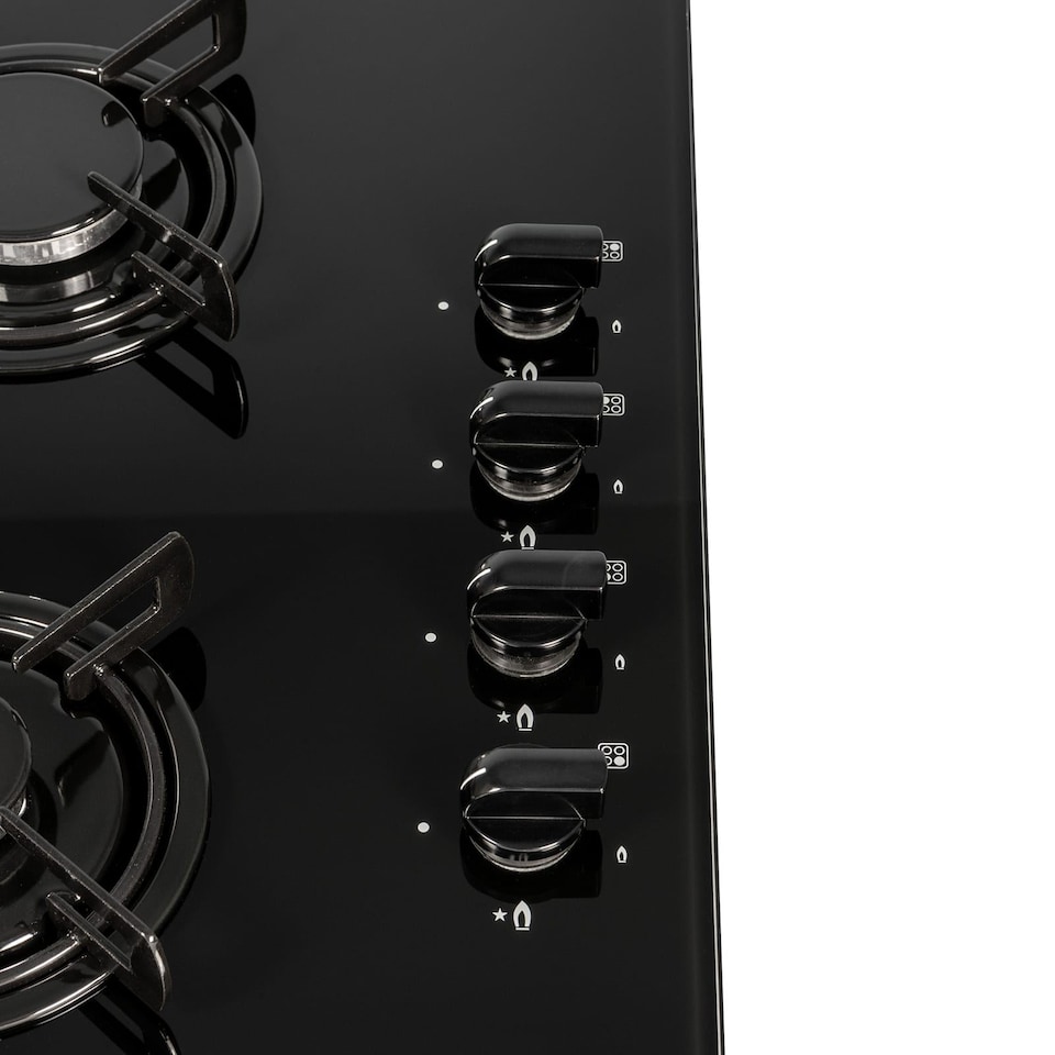 image 1 of SIA GHG612BL 60cm Black 4 Burner Gas On Glass Hob With Enamel Pan Stands & FFD