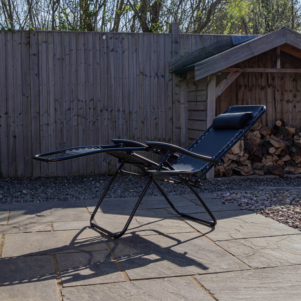 image 1 of Black Multi Position Textoline Zero Gravity Garden Relaxer Chair Lounger