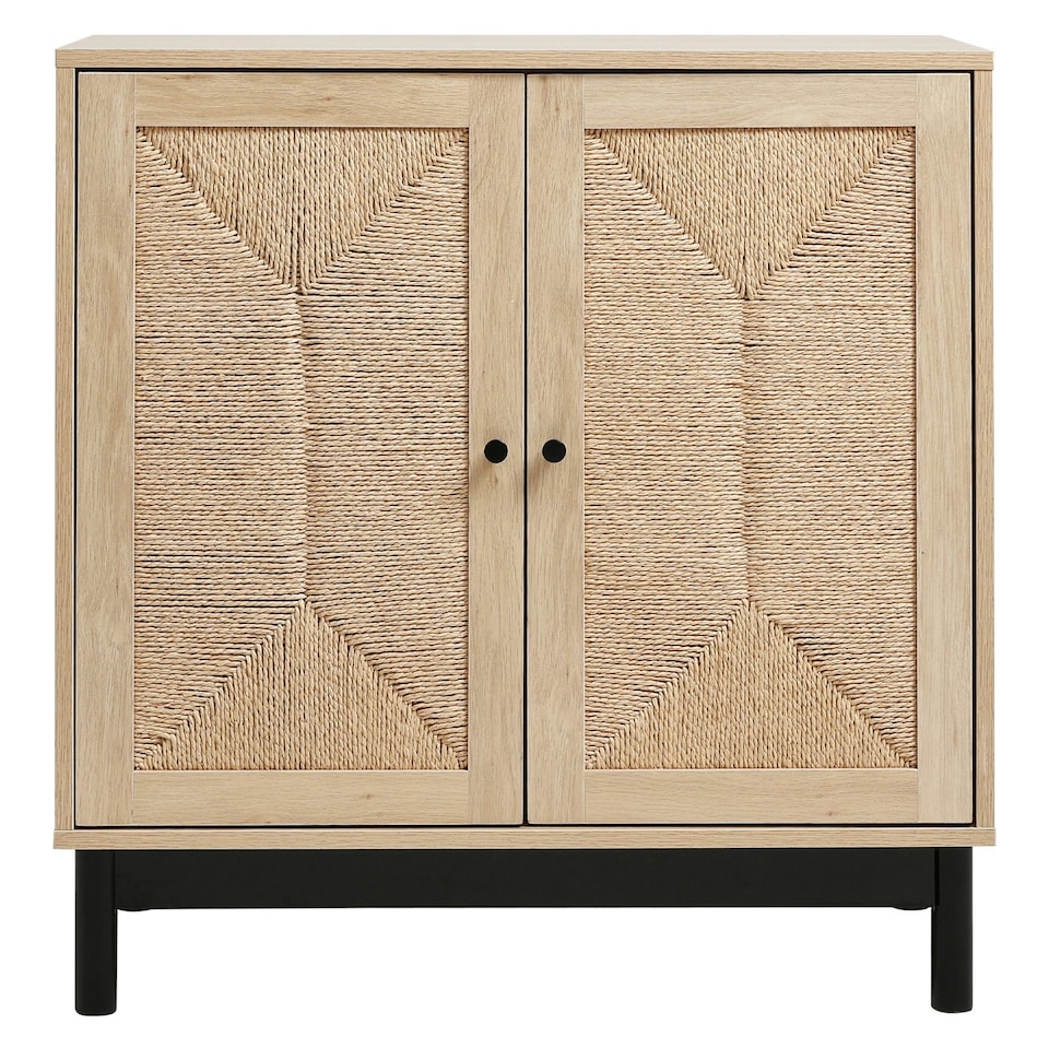 image 1 of Living and Home Wooden Sideboard with Woven Rattan Doors
